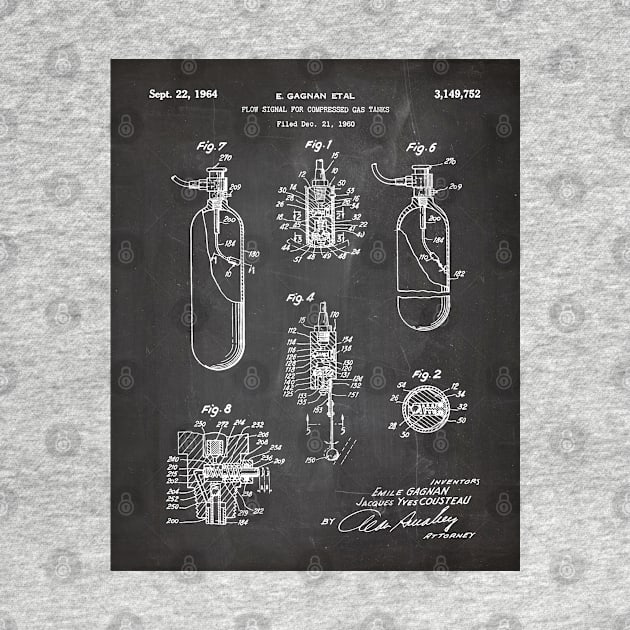 Scuba Tank Patent - Scuba Diver Deep Sea Diving Art - Black Chalkboard by patentpress